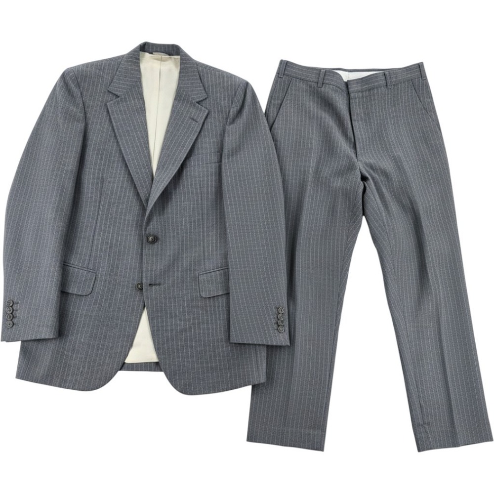 Johnny Carson 2-Piece Suit 40R 38 32 REG Gray Pinstripe Wool Blend USA Made